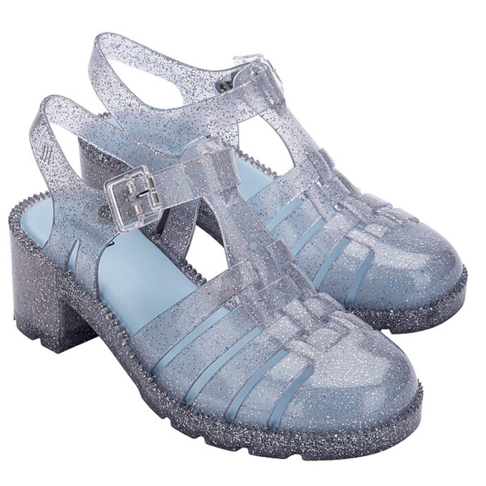 Melissa Silver Glitter Fisherman Heeled Jelly Sandals